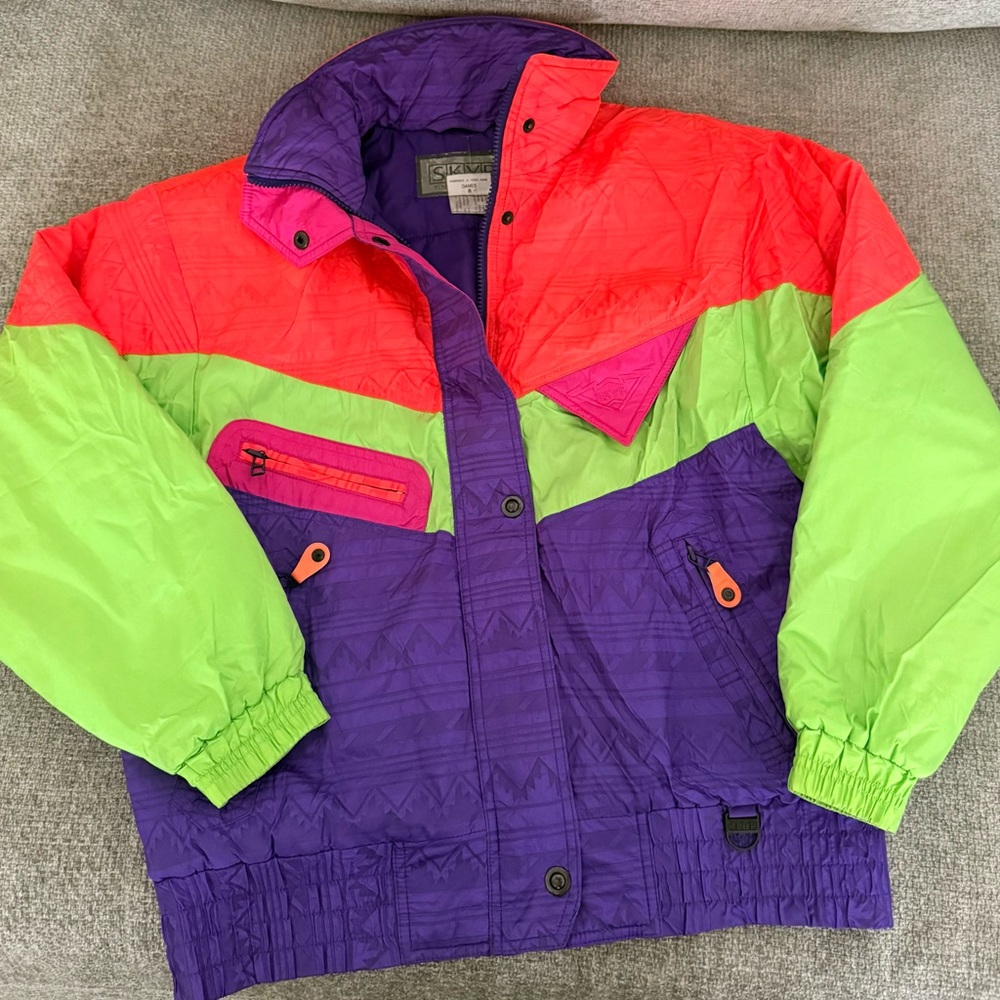 Sky Neon Womens Puffer Jacket - MEDIUM “8” Orange, Neon Green, Purple and Pink